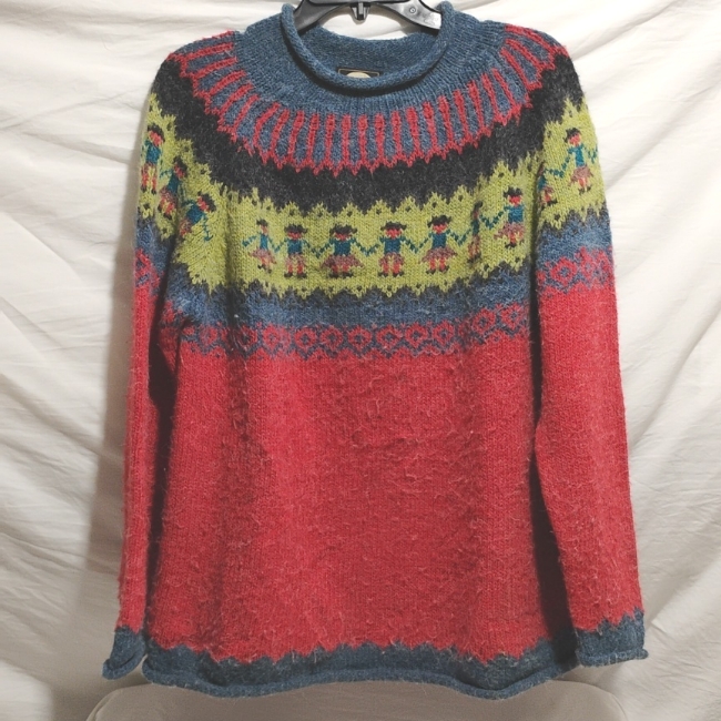 (X-64) Sale! Planet Earth Hand Loomed Beautiful Vintage Sweater Sz.L